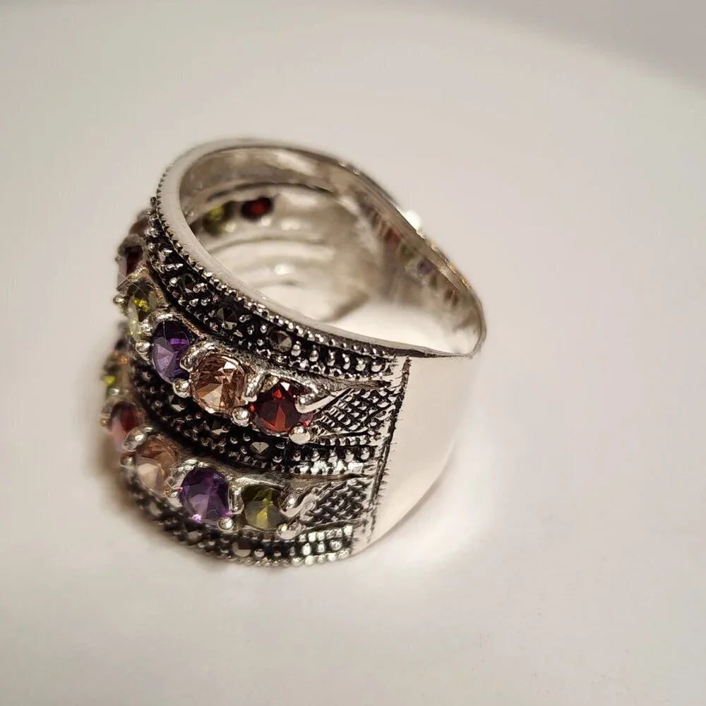 Vintage Silver Multi-gemstone Marcasite Ring